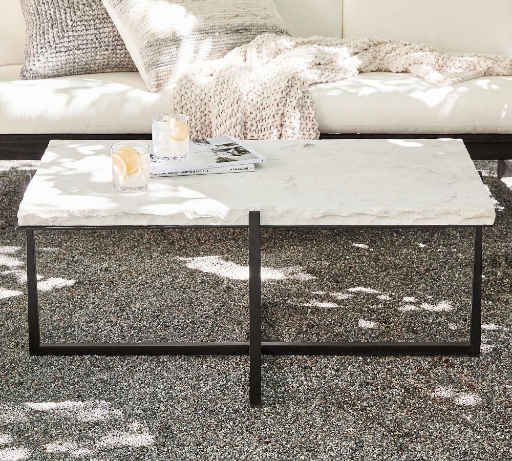 Cori Rectangular Chiseled Marble Coffee Table