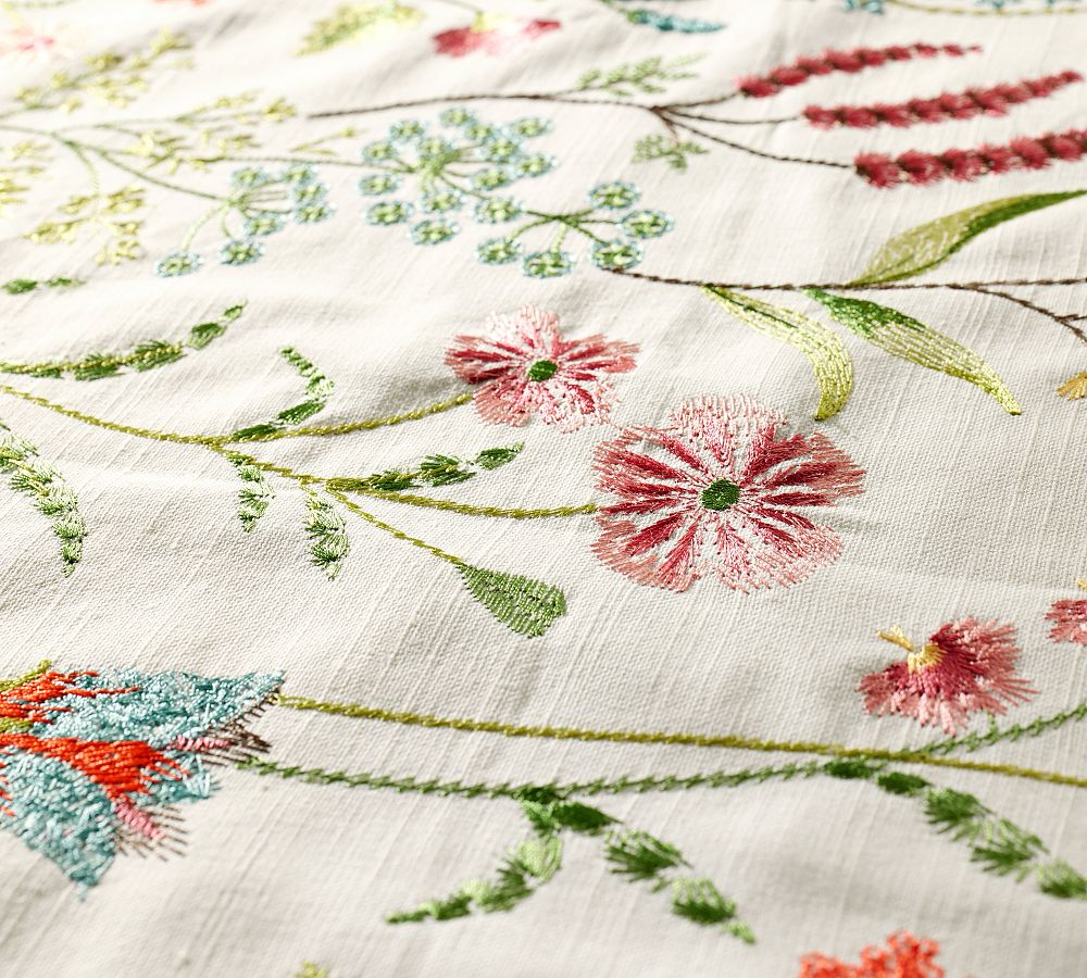 Spring Garden Embroidered Cotton Table Throw | Pottery Barn