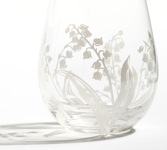 Monique Lhuillier Lily of the Valley Stemless Wine Glasses Set of 4