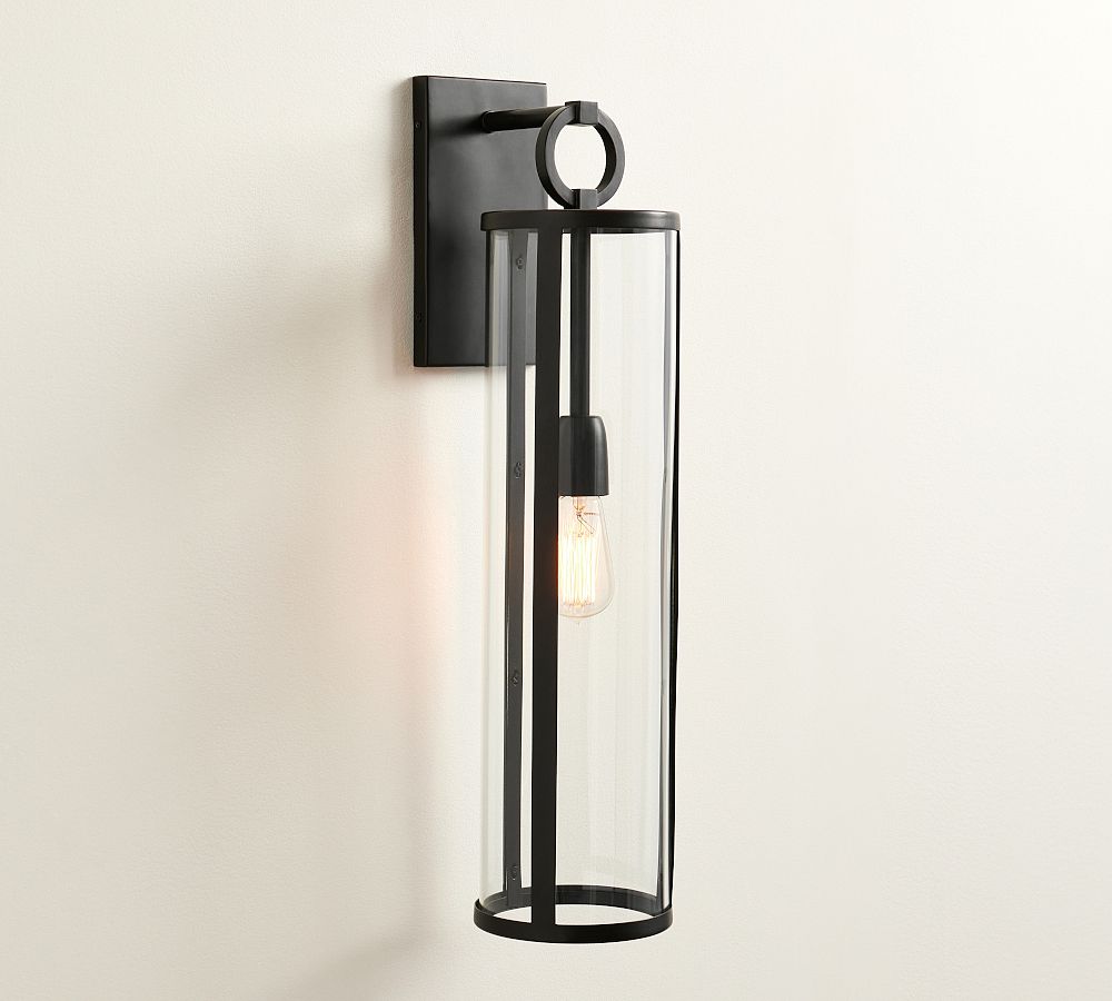 Manor Outdoor Glass & Iron Cylinder Sconce