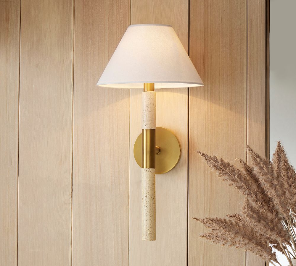 Sterling Travertine Shaded Sconce