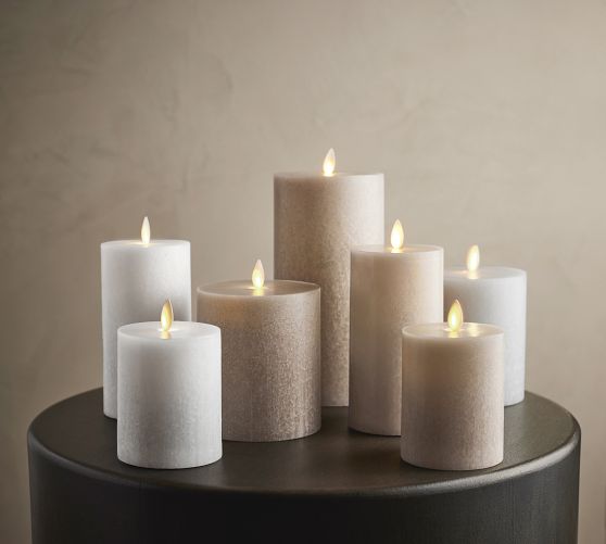 Premium Flickering Flameless Wax Pillar Candle - Salt Washed | Pottery Barn