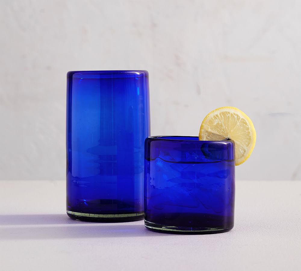 Santino Handcrafted Recycled Drinking Glasses, Set of 4 Cobalt Pottery Barn