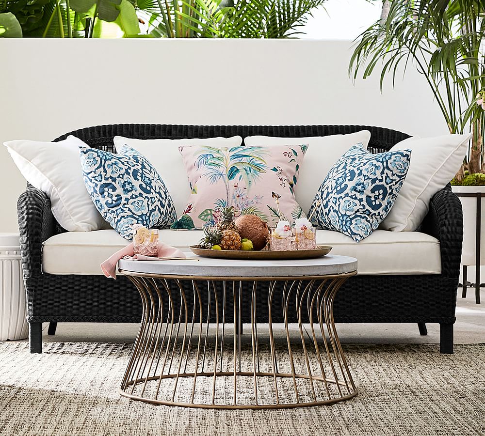 Palmetto AllWeather Wicker 74.5" Sofa, Black Pottery Barn