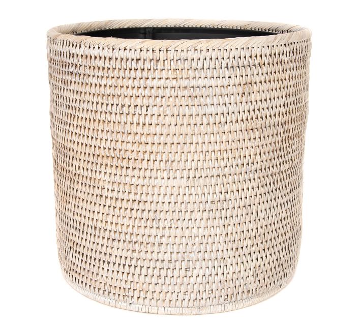 Tava Handwoven Rattan Round Tapered Waste Basket With Metal Liner