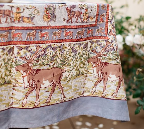 Winter Reindeer Block Print Table Throws Pottery Barn