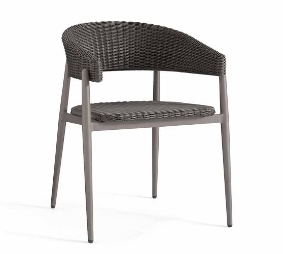 Antigua AllWeather Wicker Dining Armchair, Charcoal Gray Pottery Barn
