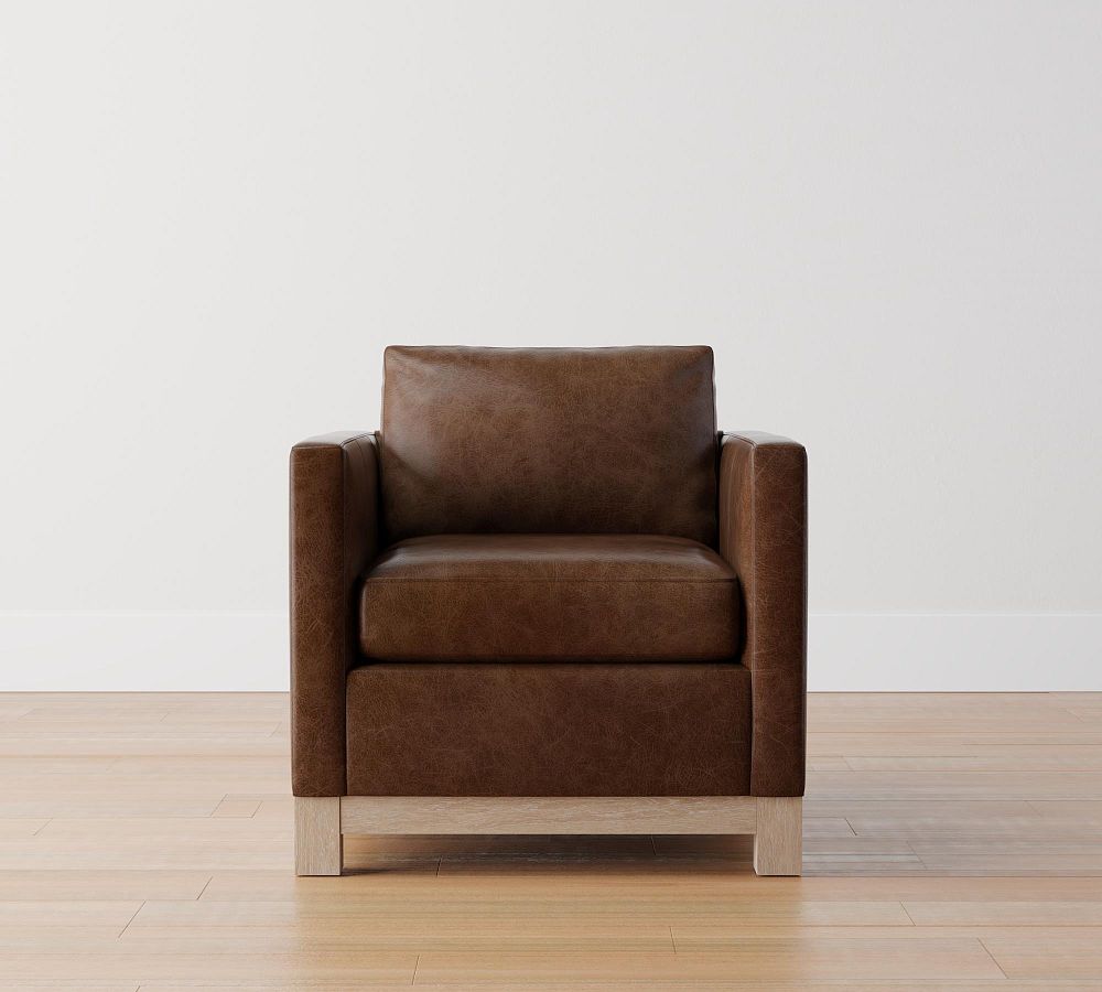 Open Box Jake Leather Armchair with Wood Base Pottery Barn