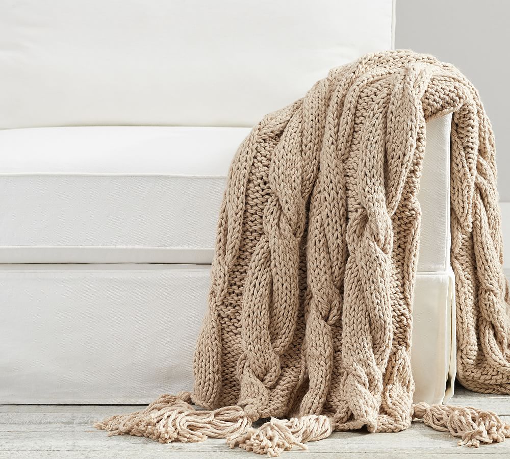 Bluma Chunky Knit Tassel Throw Blanket Pottery Barn