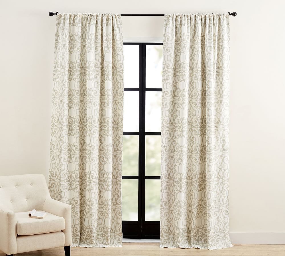 Margot Scroll Print Rod Pocket Blackout Curtain 