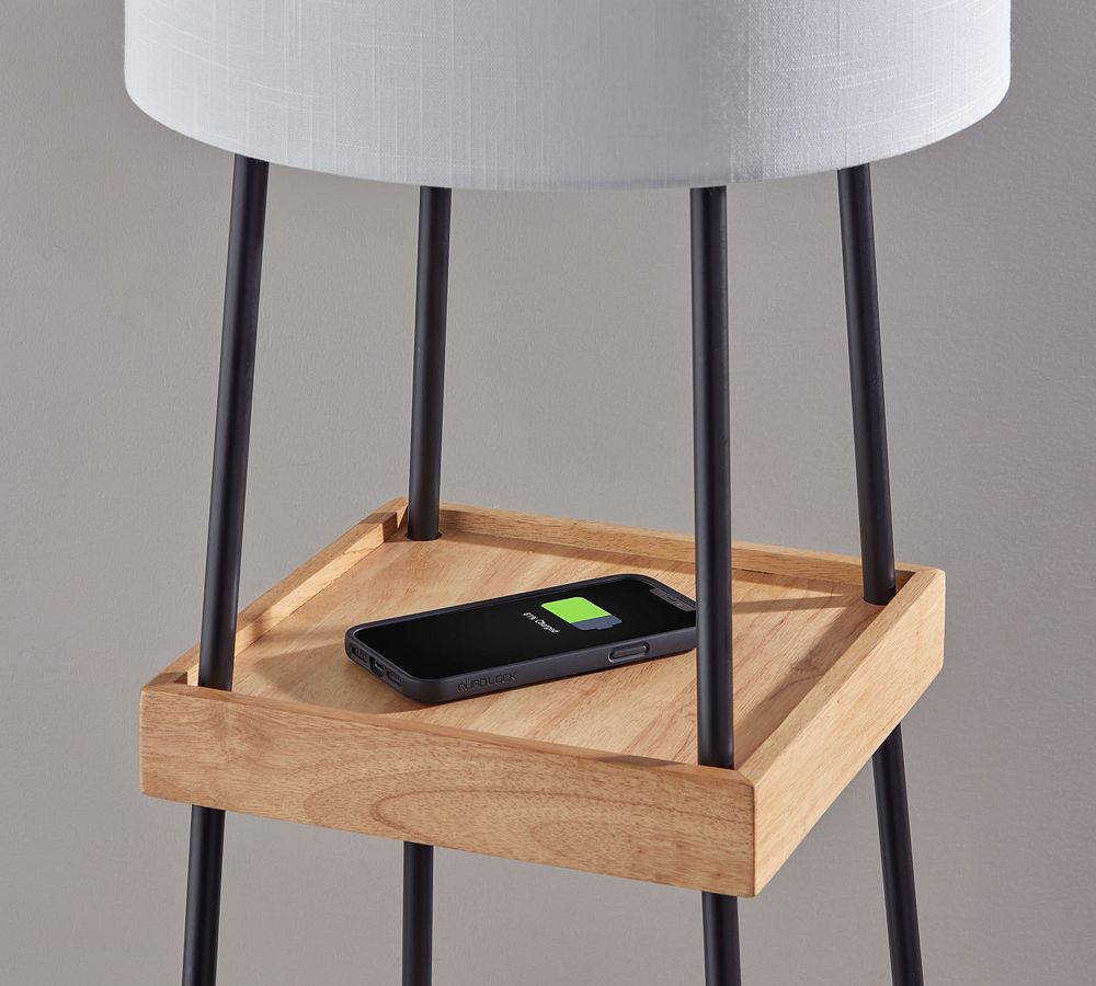 Neve Charge Wooden Shelf Floor Lamp with USB Pottery Barn