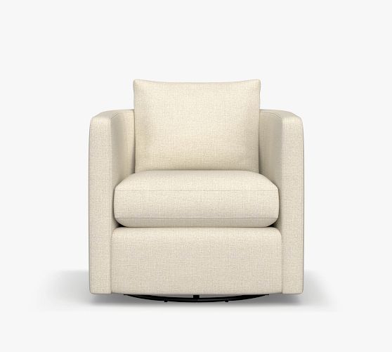 Ayden Barrel Upholstered Swivel Armchair | Pottery Barn