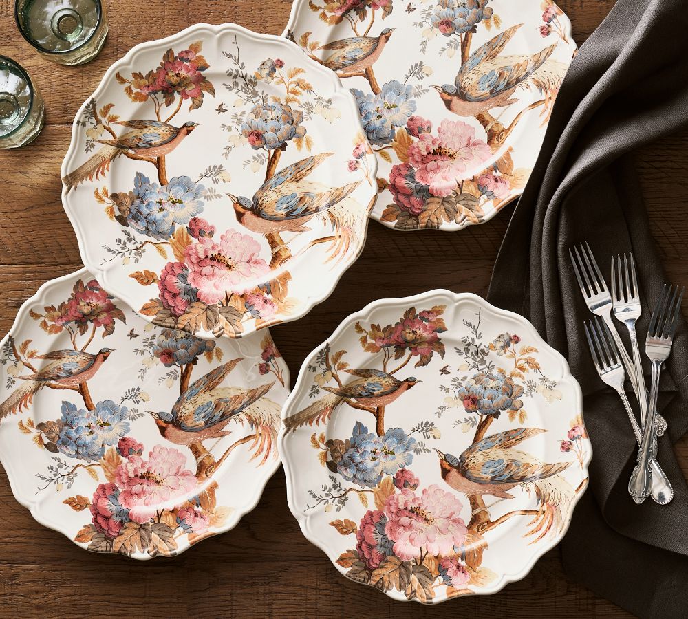 Piper Floral Bird Dinner Plates - Set of 4 | Pottery Barn