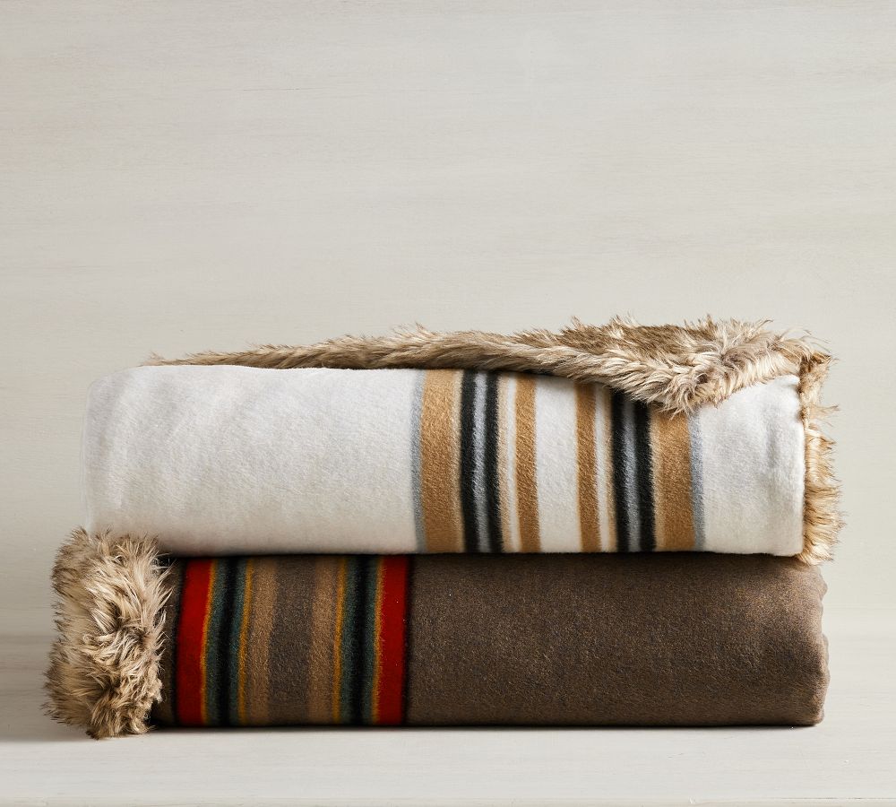 Pendleton® Yakima Faux Fur Back Stripe Throw Pottery Barn