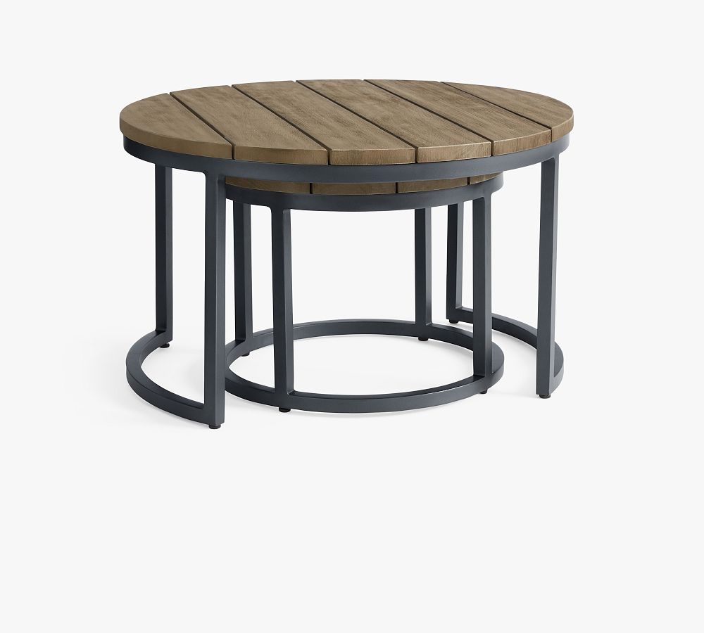 Indio Mahogany & Metal Round Nesting Outdoor Coffee Table Pottery Barn