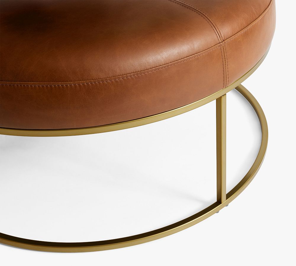 Millie Leather Round Ottoman | Pottery Barn