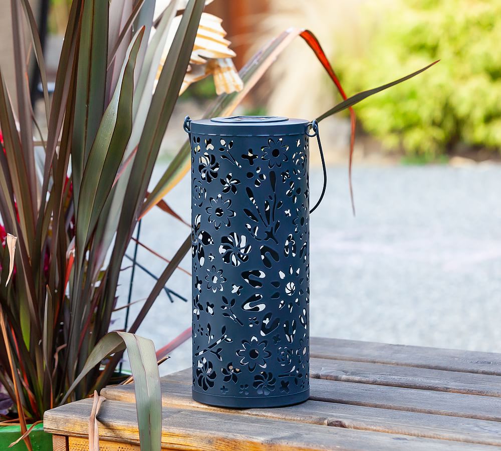 Punched Metal Bloom Solar Outdoor Lantern Pottery Barn
