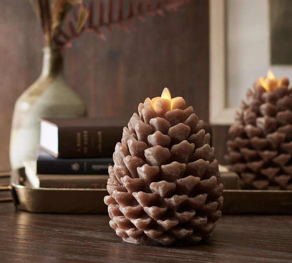 Premium Flickering Flameless Wax Pinecone Candle Pottery Barn