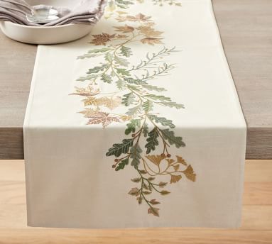 Autumnal Botanical Cotton/Linen Table Runner | Pottery Barn