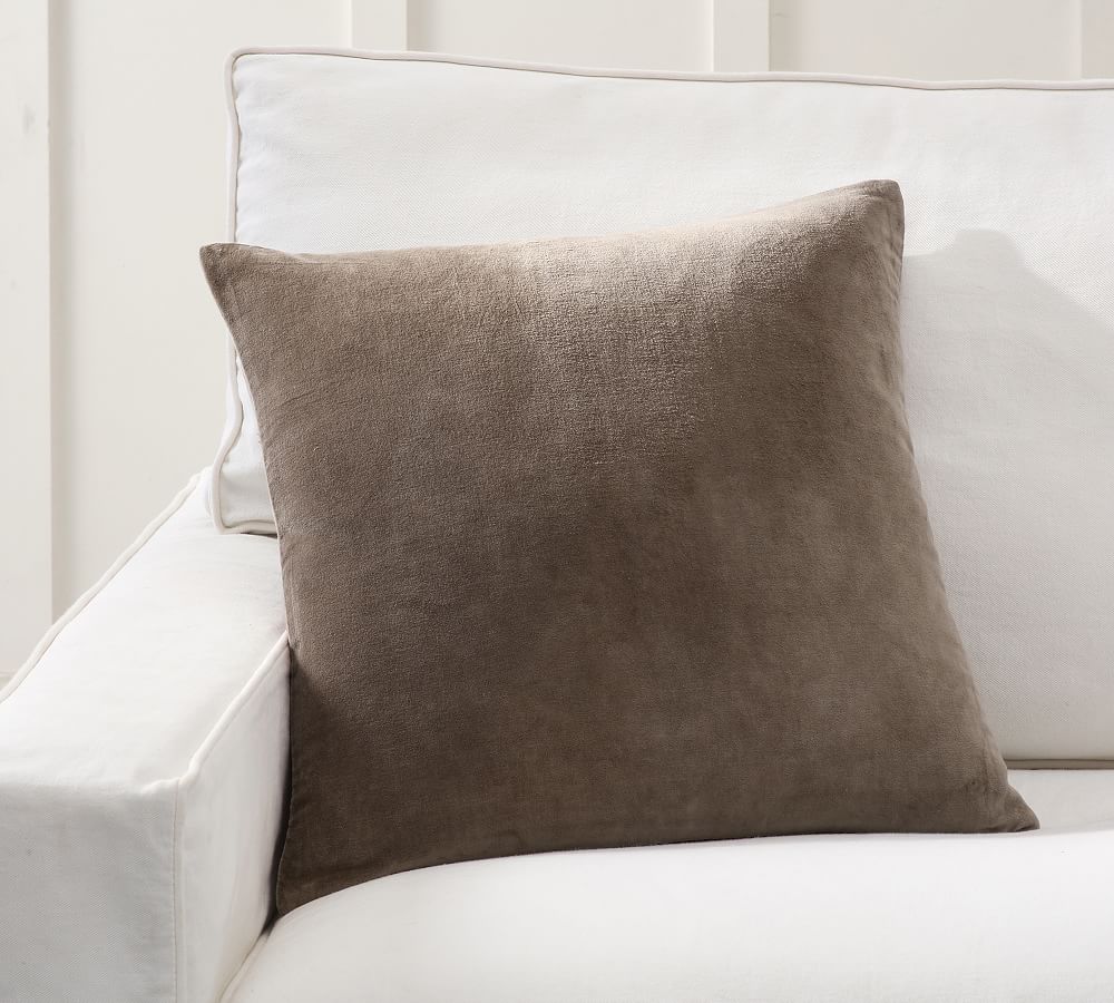 Leisure Taupe Velvet Modern Throw Pillow with Feather-Down Insert