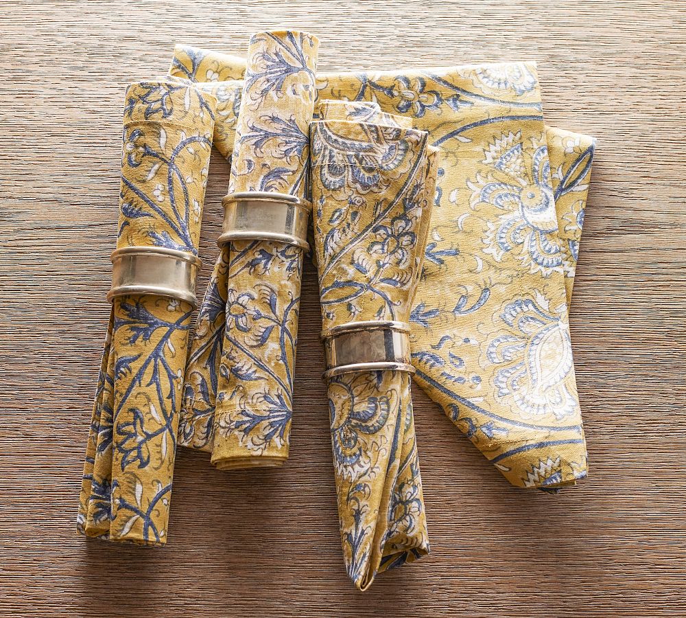 Sophia Floral Block Print Cotton Napkins - Set of 4