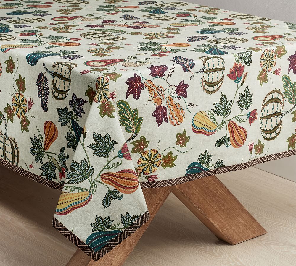 Aldo Pumpkin Cotton/Linen Rectangular Tablecloth Pottery Barn