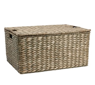 Charleston Lidded Storage Basket - Gray | Pottery Barn