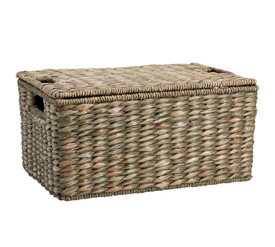 Charleston Lidded Storage Basket - Gray | Pottery Barn