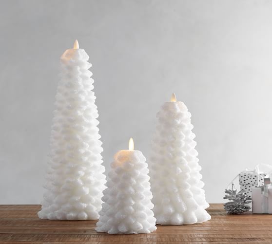 Premium Flicker Flameless Glitter Tree Candle - White | Pottery Barn