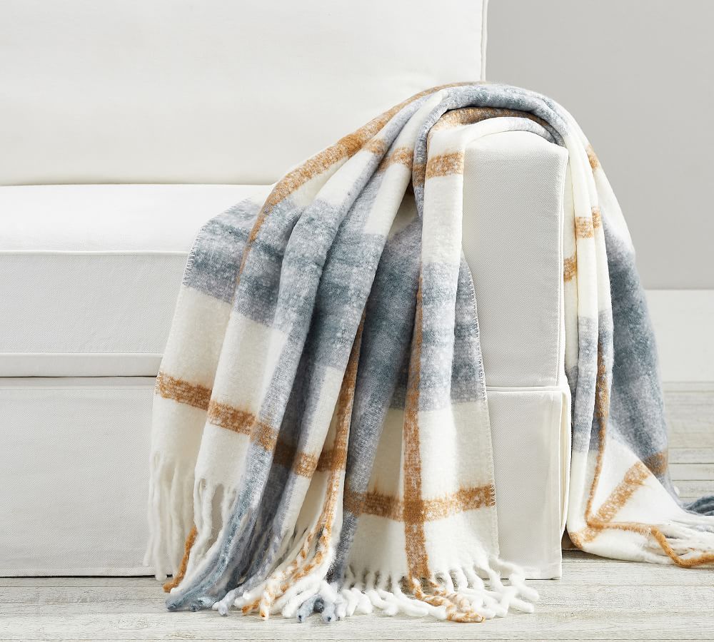 Easton Plaid Mohair Throw Blanket Pottery Barn