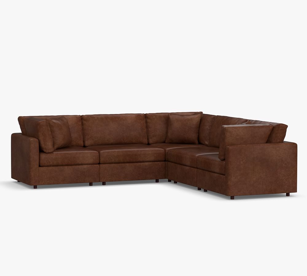 Modular Square Arm Leather 5-Piece L-Shaped Sectional | Pottery Barn