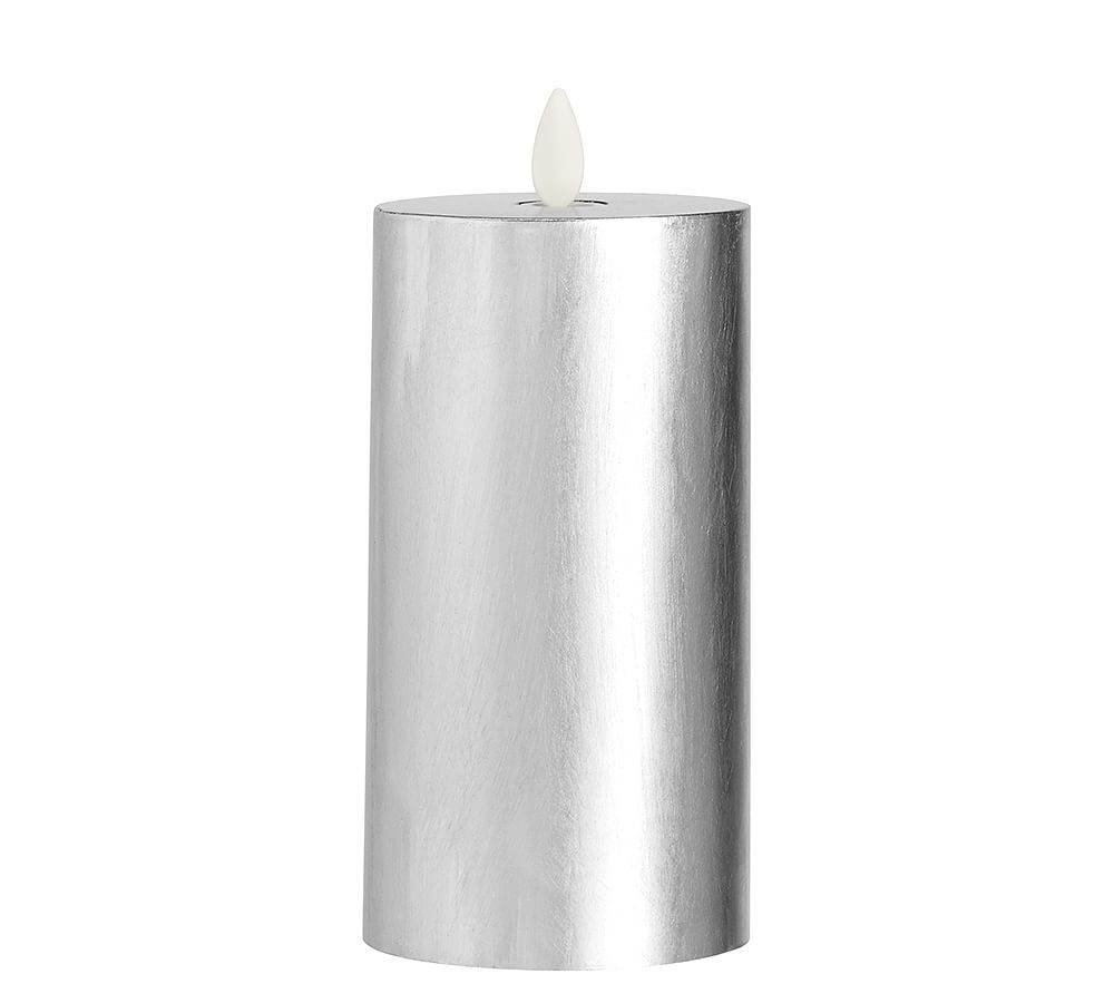 Premium Flicker Flameless Gilt Pillar Candle Silver Pottery Barn
