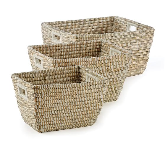 Dahlia Woven Rivergrass Square Baskets - Set of 3 | Pottery Barn