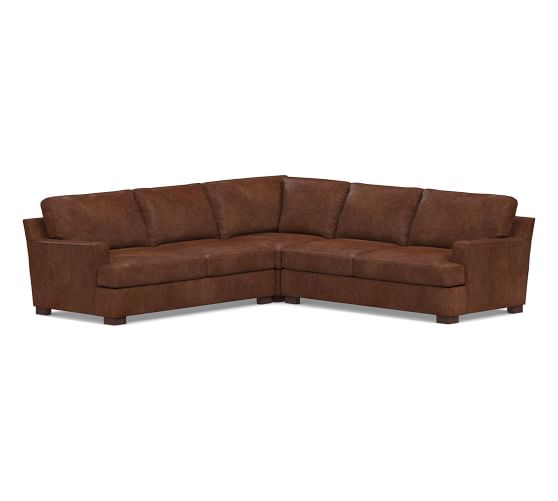 Townsend Square Arm Leather 3-Piece L-Sectional | Pottery Barn