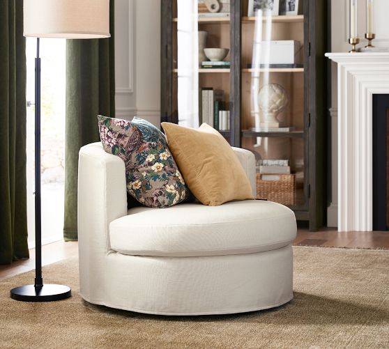 Balboa Slipcovered Swivel Armchair | Pottery Barn