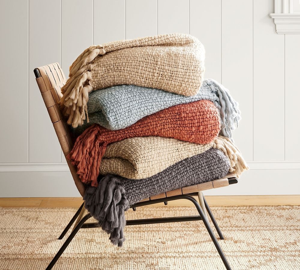 Textured Basketweave Knit Throw Blanket | Pottery Barn