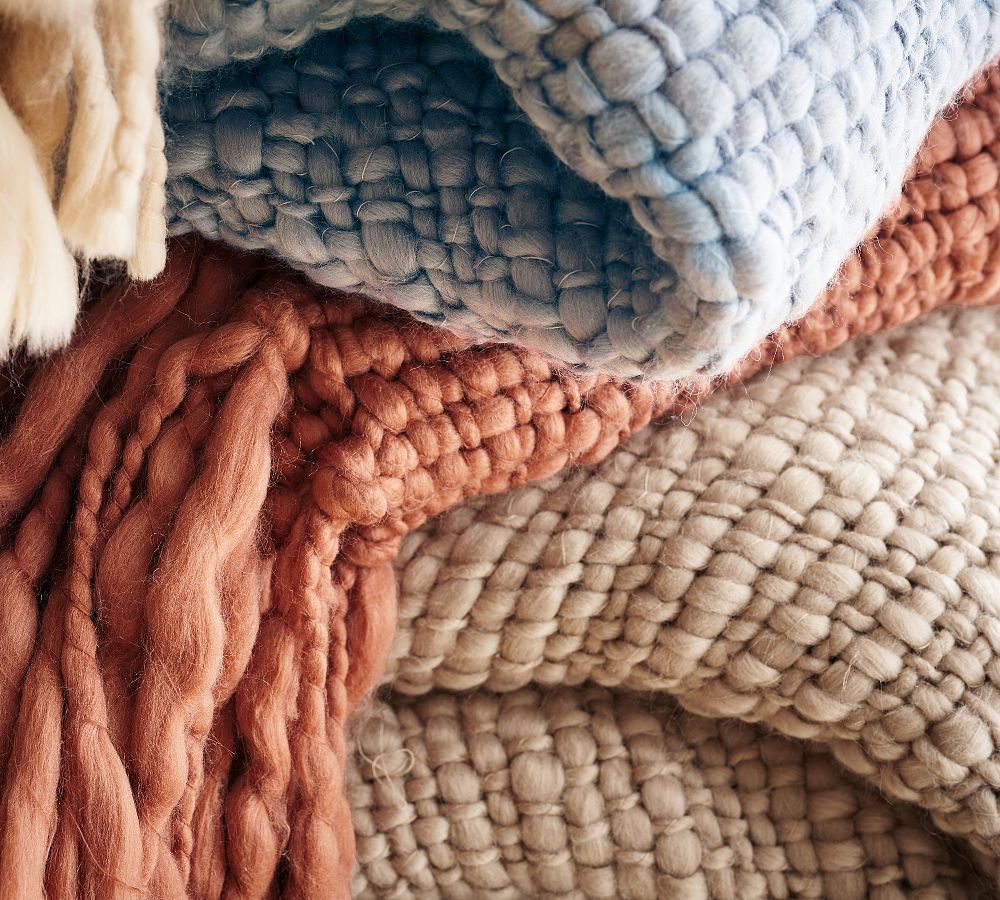 Textured Basketweave Knit Throw Blanket | Pottery Barn