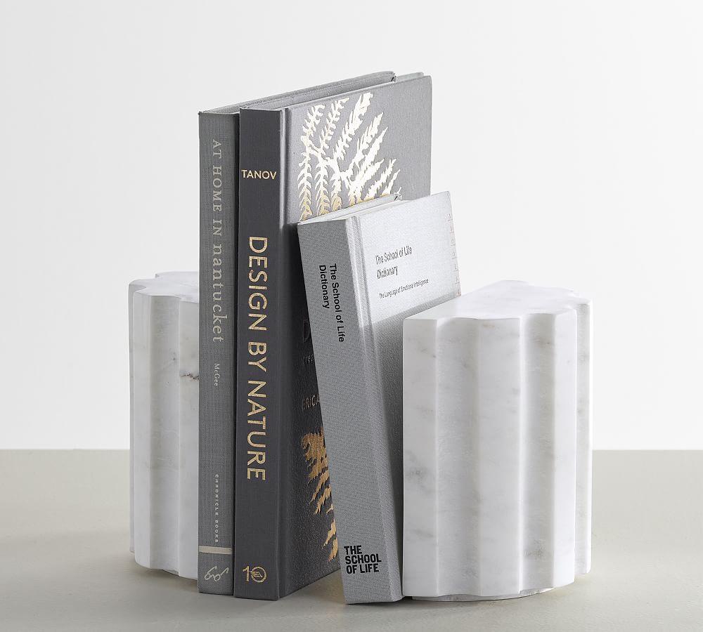 White Marble Book Ends - Set of 2