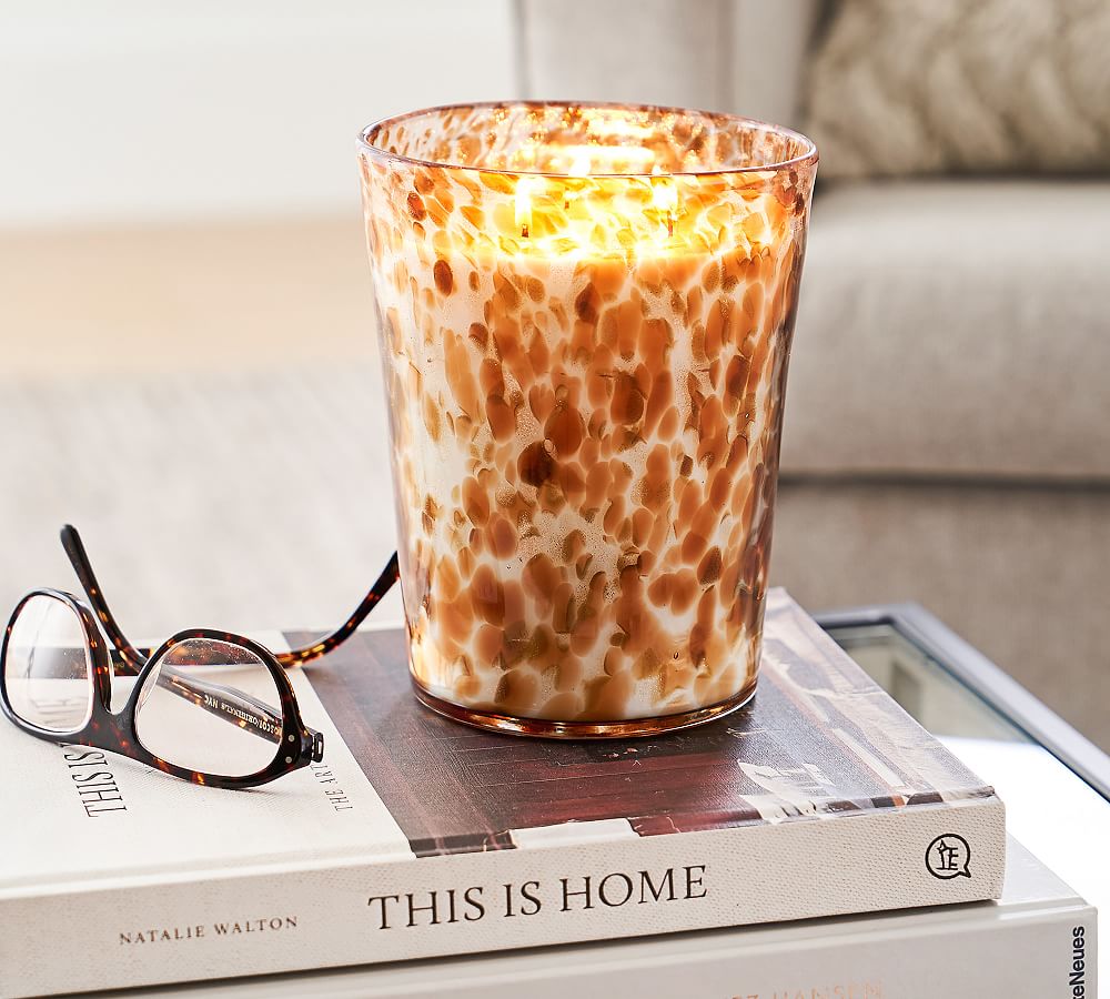 Speckled Glass Scented Candle Amber & Vanilla Pottery Barn