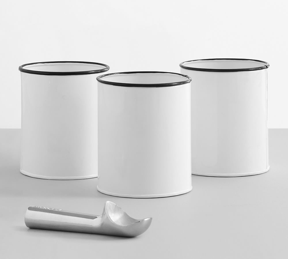 Handcrafted White Enamel Triple Ice Cream Tub with Scoop Pottery Barn