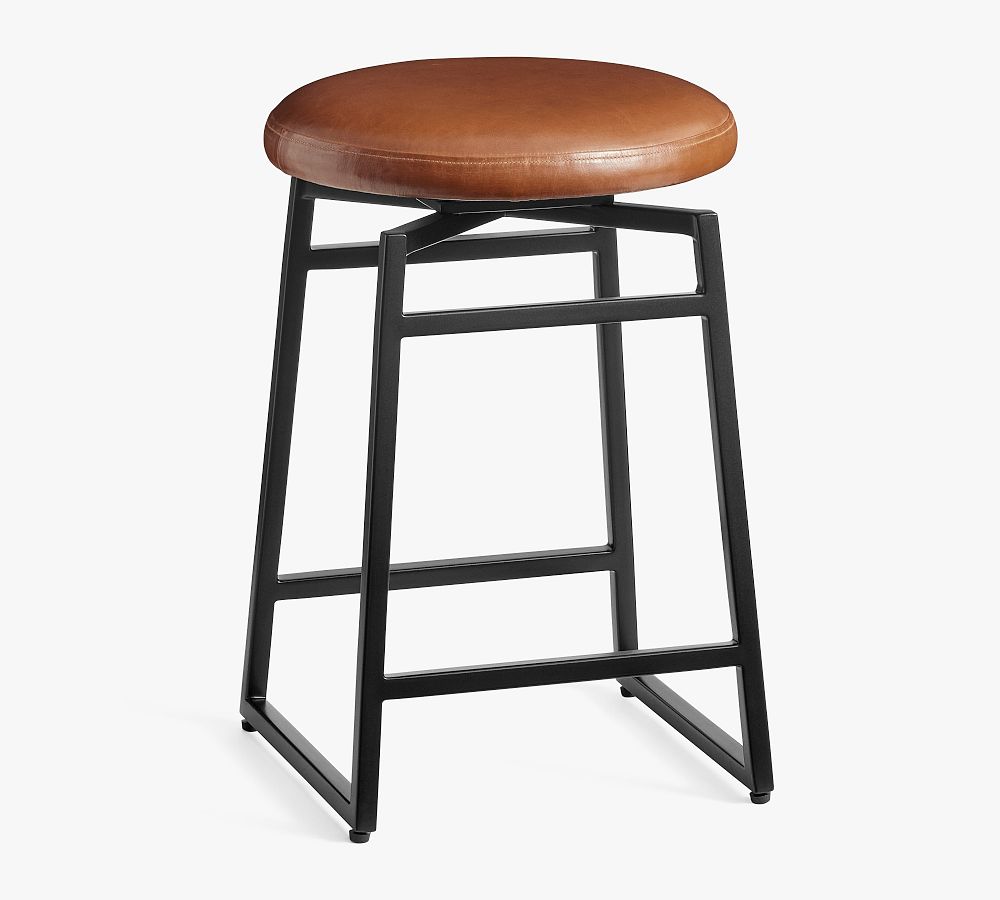 Hardy Leather Backless Swivel Counter Stool | Pottery Barn