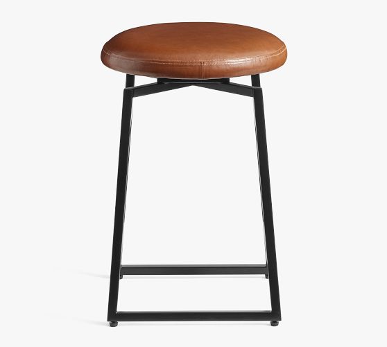 Hardy Leather Backless Swivel Counter Stool | Pottery Barn