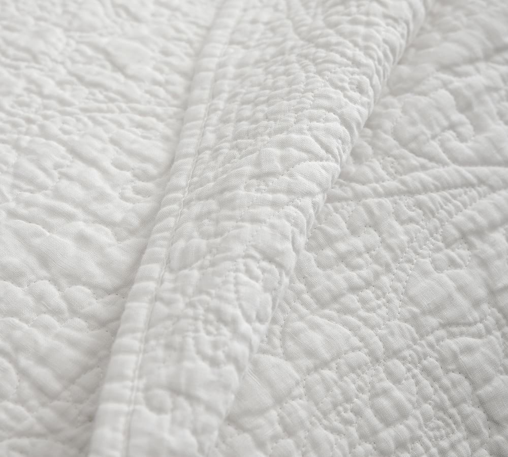 White Belgian Flax Linen Floral Stitch Quilt & Sham Pottery Barn