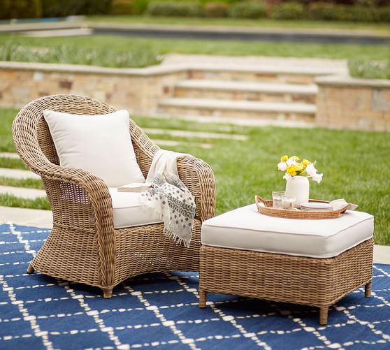 Torrey Wicker Outdoor Ottoman | Pottery Barn