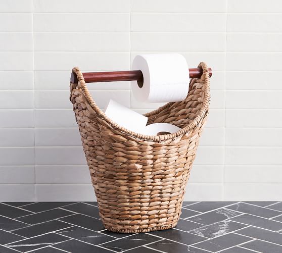 Small Bathroom Table w/ Toilet Paper Rod & Basket