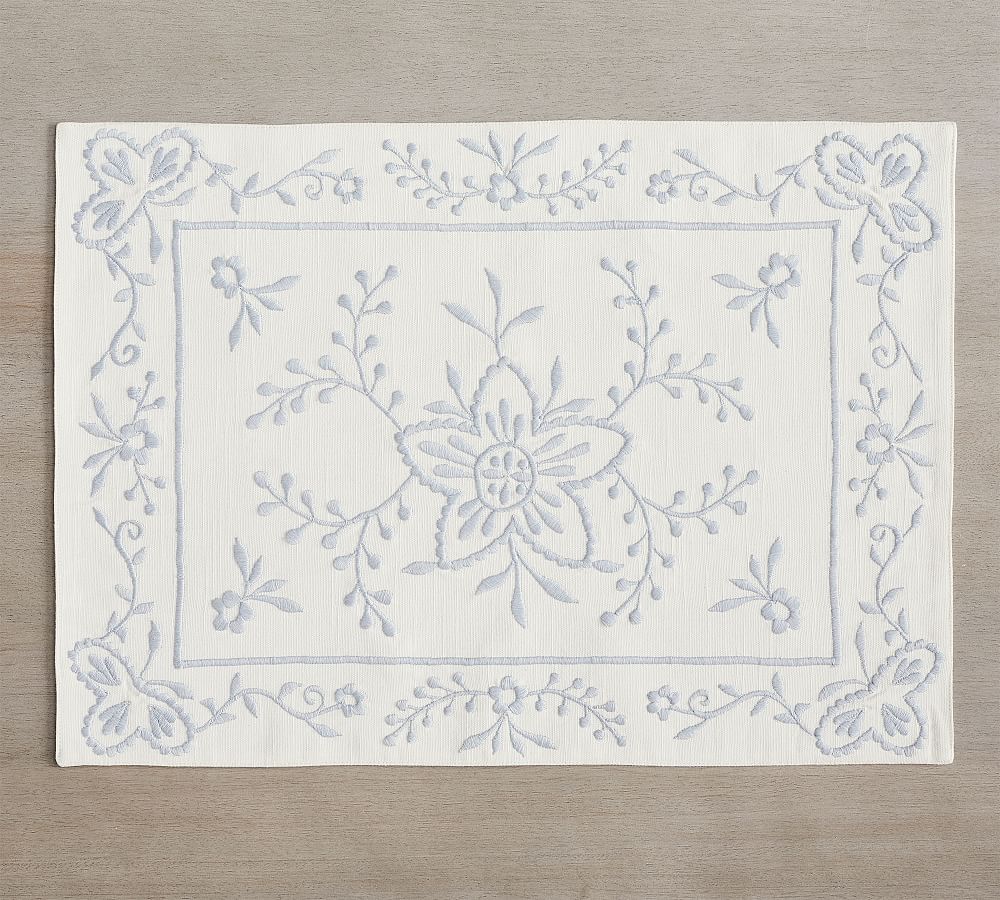 Chambray Floral Embroidered Cotton Placemats Pottery Barn