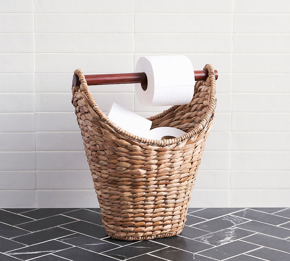 Rustic Wood Toilet Paper Holder Stand with Shelves Multiple Rolls