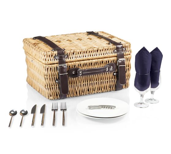 Navy Woven Picnic Basket Set for 2 Pottery Barn