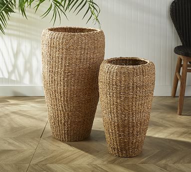 Andria Handwoven Tall Seagrass Planters - Set of 2 | Pottery Barn