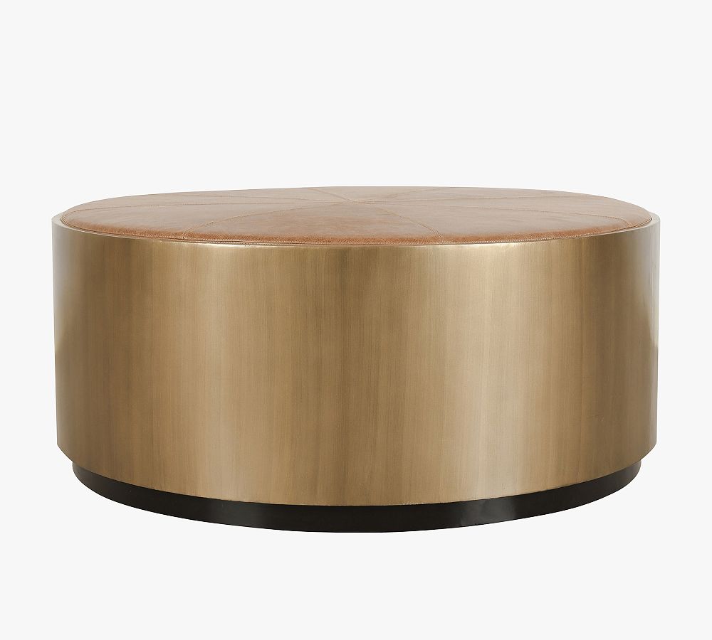 Brockton Round Metal & Leather Coffee Table Pottery Barn